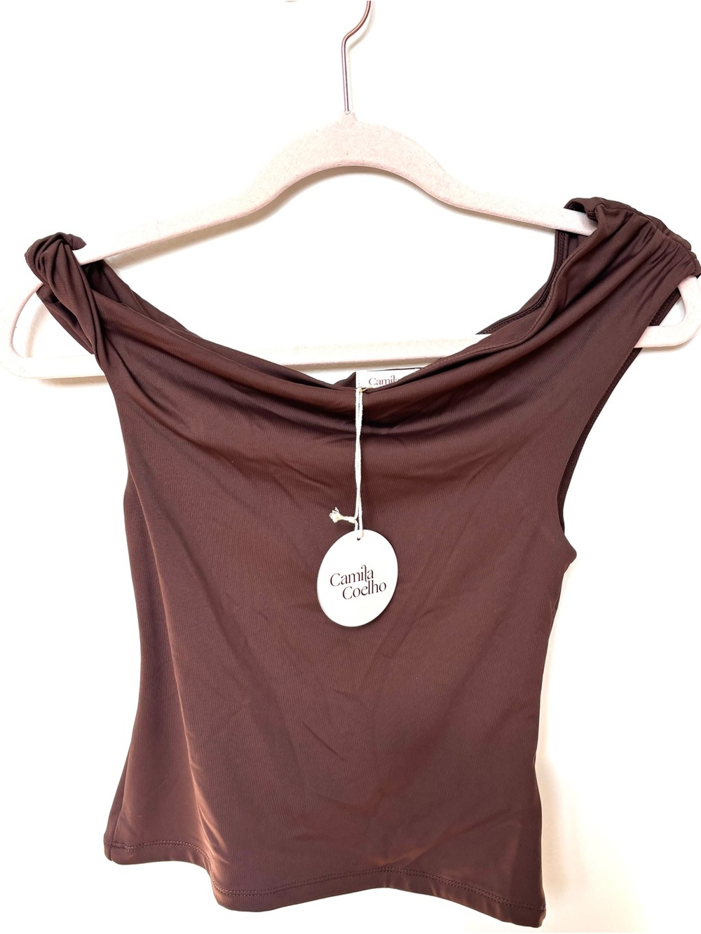 NWT Camila Coelho Brown Draped Cowl Neck Sleeveless Top Women's Y2K Aritzia vibe